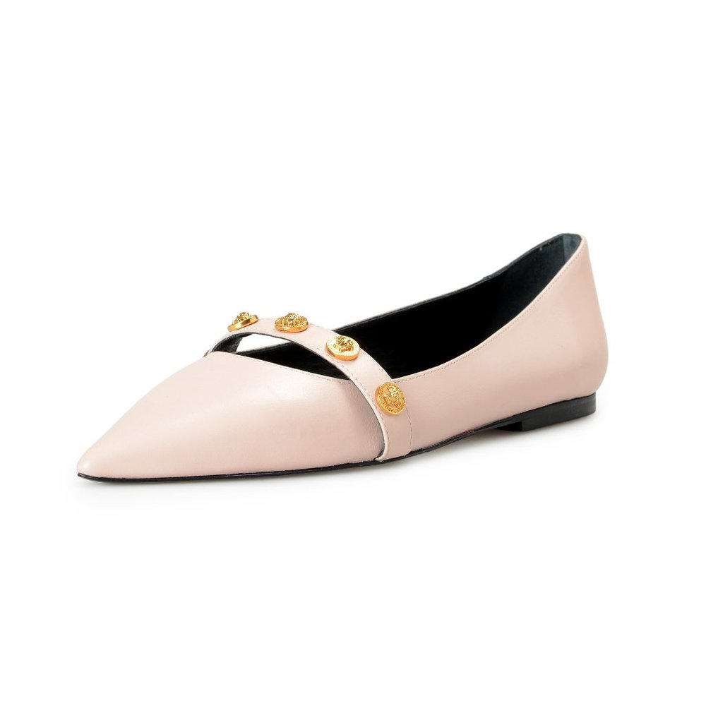 Versace Women's Dust Pink Metal Medusa Studs Ballet Flats Shoes